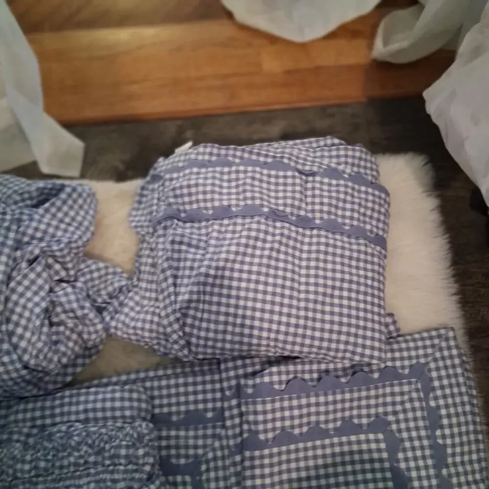 Pottery Barn Teen Sweet Gingham blue sheet set twin XL + Euro Cases + Sham 5pc
